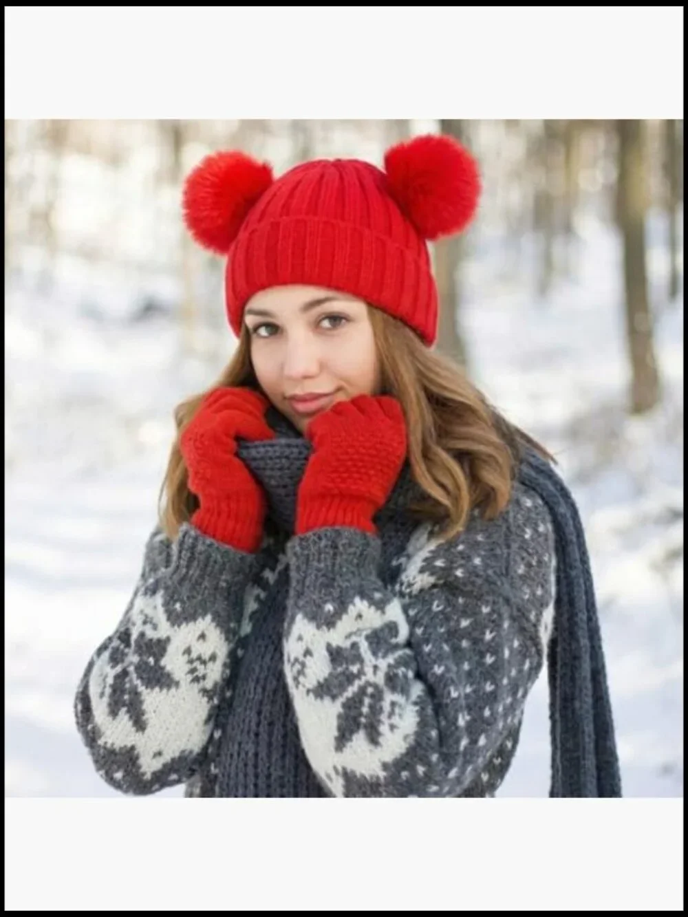 3 Pairs Touchscreen Gloves with Satin Lined Beanies Hat Set Winter Warm